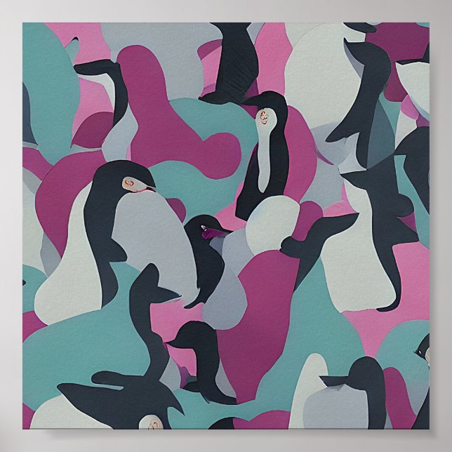 Abstract muted tones penguins  poster (Front)