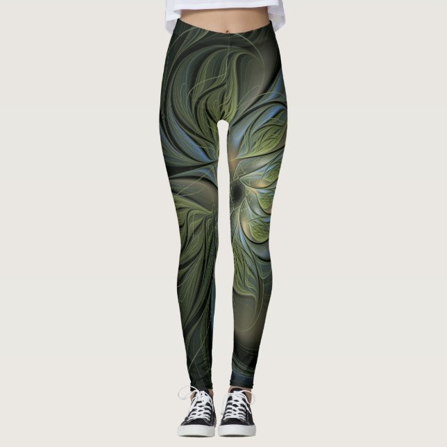 Abstract mystic design of green sheds on blackhole leggings (Front)