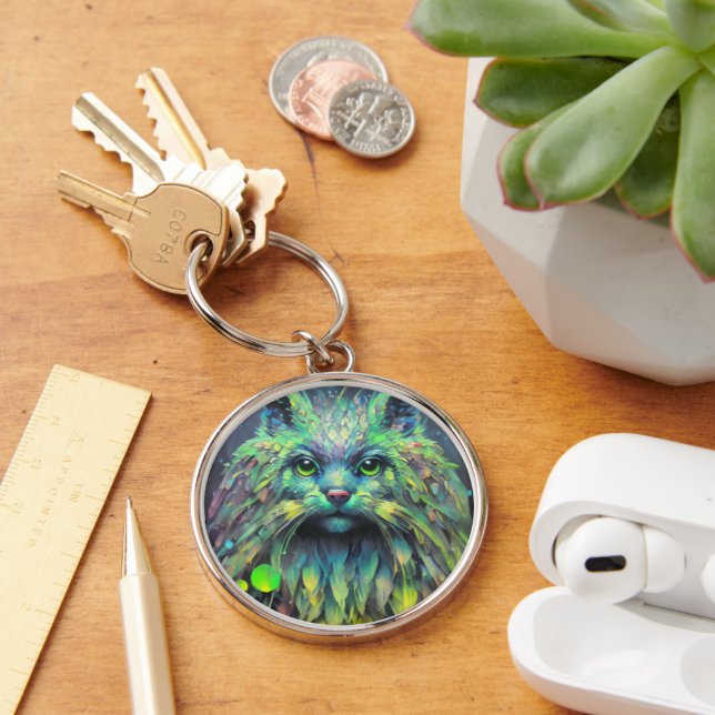 Abstract Mystical Cat Fantasy Art Key Ring (Desk)
