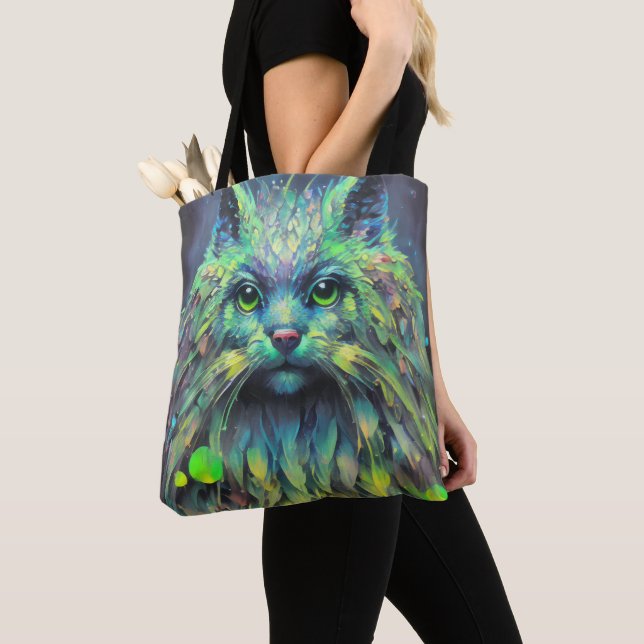 Abstract Mystical Cat Fantasy Art Tote Bag (Close Up)