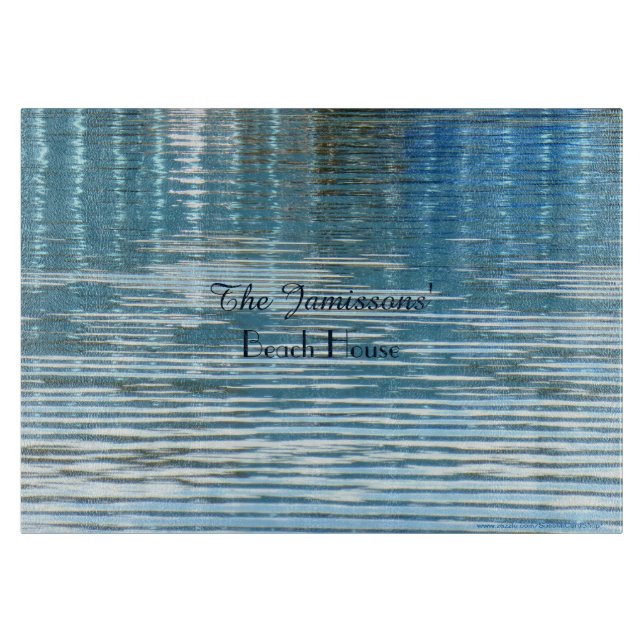 Abstract, Name Beach House Reflection Blue Glass Cutting Board (Front)