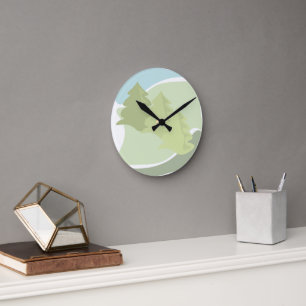 Abstract natural landscape with fir trees and sky round clock