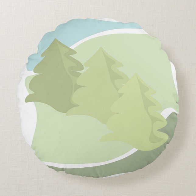 Abstract natural landscape with fir trees and sky round cushion (Front)