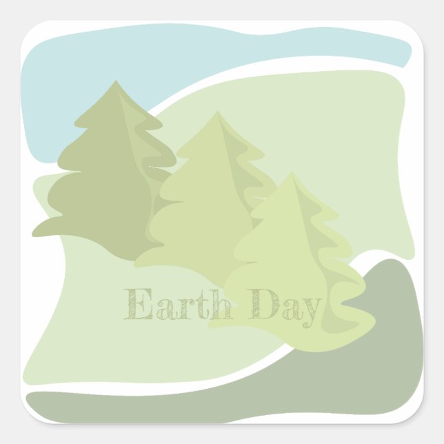 Abstract natural landscape with fir trees and sky square sticker (Front)