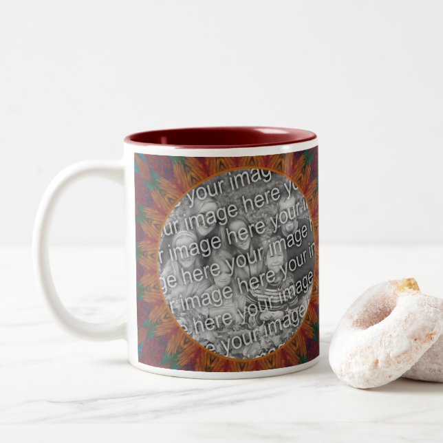 Abstract Nature Art Frame Create Your Own Photo Two-Tone Coffee Mug (With Donut)