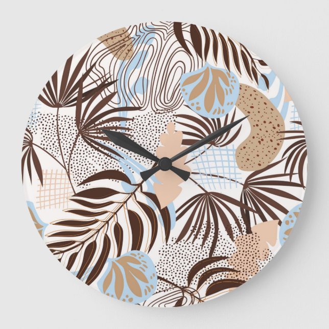 Abstract Nature Exotic Plants Pattern Large Clock (Front)
