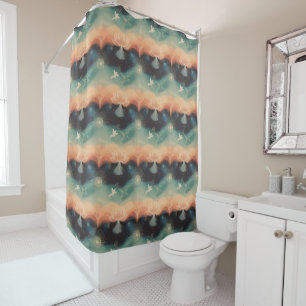 Abstract Nature: Minimalist Lotus & Bird Design Shower Curtain