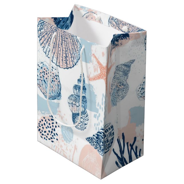 Abstract Nautical Beach Blue Peach Distressed (1) Medium Gift Bag (Front Angled)