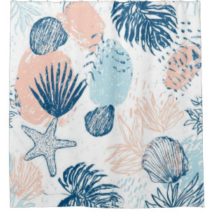 Abstract Nautical Beach Blue Peach Distressed (1) Shower Curtain