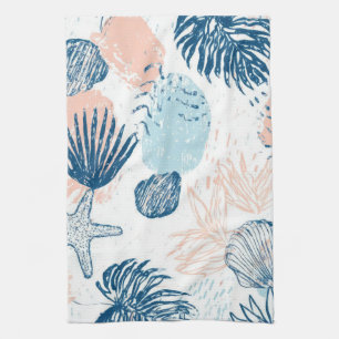 Abstract Nautical Beach Blue Peach Distressed (1) Tea Towel