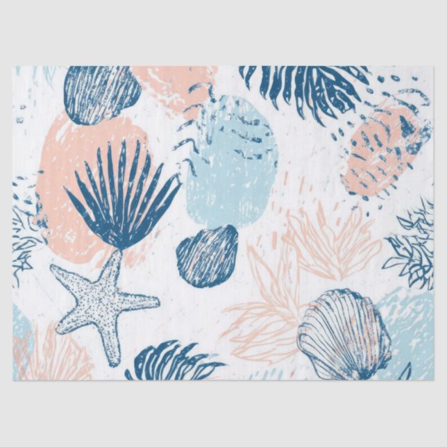Abstract Nautical Beach Blue Peach Distressed (1) Tissue Paper (Front)
