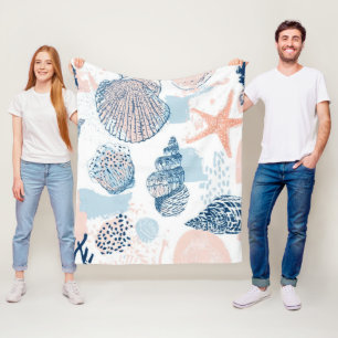 Abstract Nautical Beach Blue Peach Distressed (2) Fleece Blanket