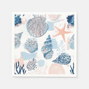 Abstract Nautical Beach Blue Peach Distressed (2) Napkin