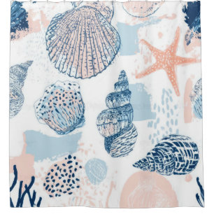Abstract Nautical Beach Blue Peach Distressed (2) Shower Curtain