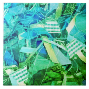 Abstract Nautical Gradient Blue Teal Green Striped Ceramic Tile