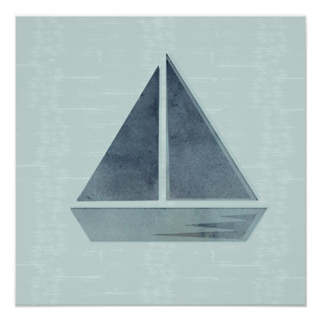Abstract Nautical Sail Boat Mint Green Poster (Front)