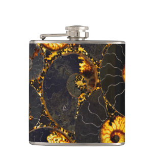 Abstract Nautilus pattern yellow gold Hip Flask