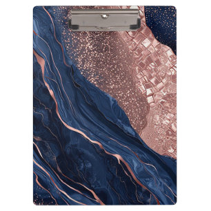 Abstract Navy and Rose Gold Marbled Design Clipboard