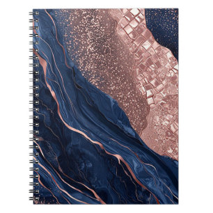 Abstract Navy and Rose Gold Marbled Design Notebook