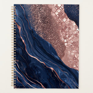 Abstract Navy and Rose Gold Marbled Design Planner