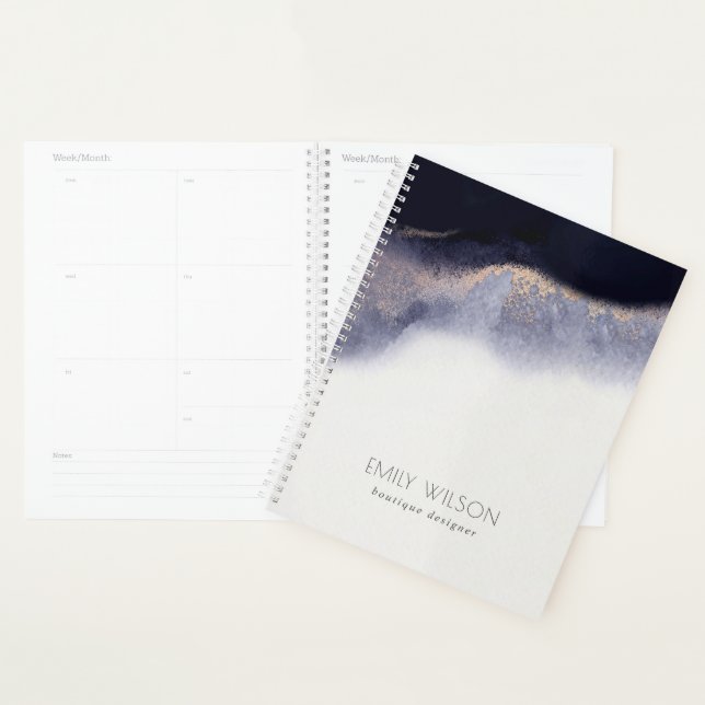 Abstract Navy Black Gold Foil Watercolor Wash Planner (Display)