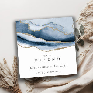 Abstract Navy Blue Agate Gold Refer A Friend Square Business Card