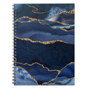 Abstract Navy Blue Agate Watercolor Notebook