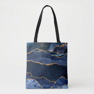 Abstract Navy Blue Agate Watercolor Tote Bag