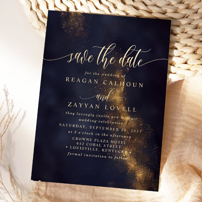 Abstract Navy Blue And Gold Modern Save The Date Invitation (Creator Uploaded)