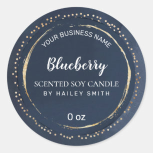 Abstract Navy Blue And Gold Scented Soy Candle Classic Round Sticker