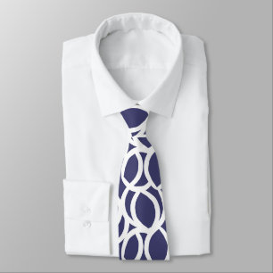 Abstract Navy Blue and White Line Pattern Tie