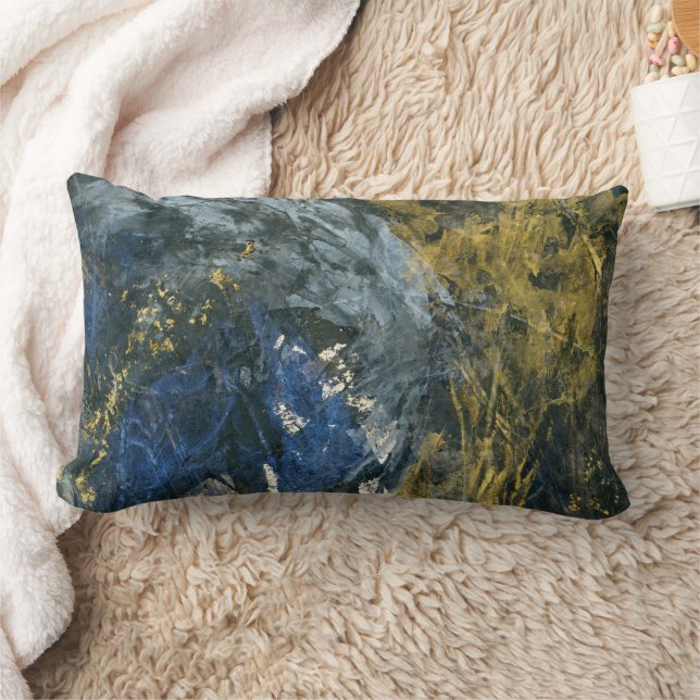 Abstract Navy Blue Black Gold Art Lumbar Cushion (Blanket)