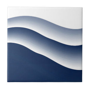 Abstract Navy Blue Ocean Waves Ceramic Tile