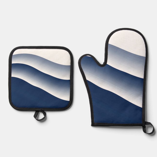 Abstract Navy Blue Ocean Waves Oven Mitt & Pot Holder Set (Front)