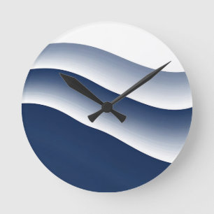 Abstract Navy Blue Ocean Waves Round Clock