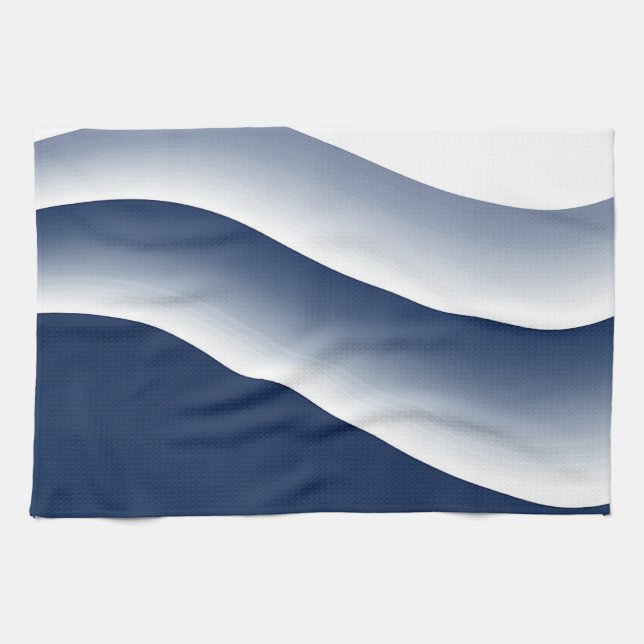 Abstract Navy Blue Ocean Waves Tea Towel (Horizontal)