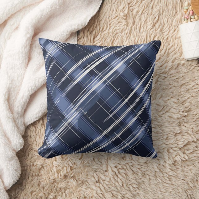 Abstract Navy Blue Plaid Chequered Pattern  Cushion (Blanket)