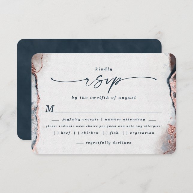 Abstract Navy Blue Wedding Meal Choice RSVP Card (Front/Back)