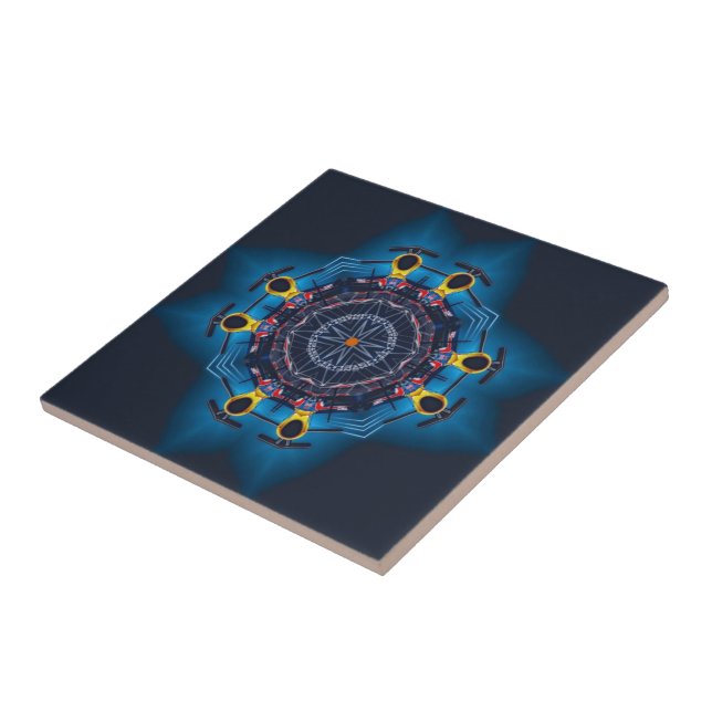 abstract navy nautical ligths stylish mandala art  ceramic tile (Side)