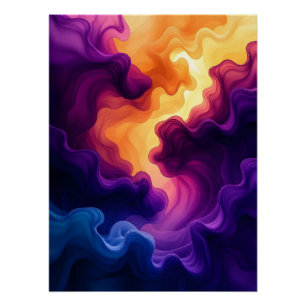 Abstract Navy, Purple & Yellow Watercolor Art Poster