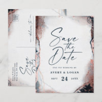 Abstract Navy & Rose Gold Wedding Save The Date