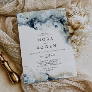 Abstract Navy Watercolor Casual Wedding Invitation