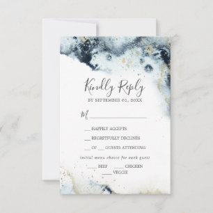 Abstract Navy Watercolor Menu Choice RSVP Card