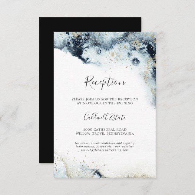 Abstract Navy Watercolor Wedding Reception Enclosure Card (Front/Back)