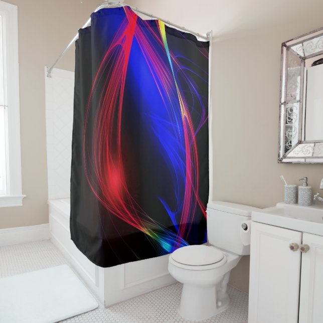 Abstract Neaon Colour Lights Black Shower Curtain (In Situ)