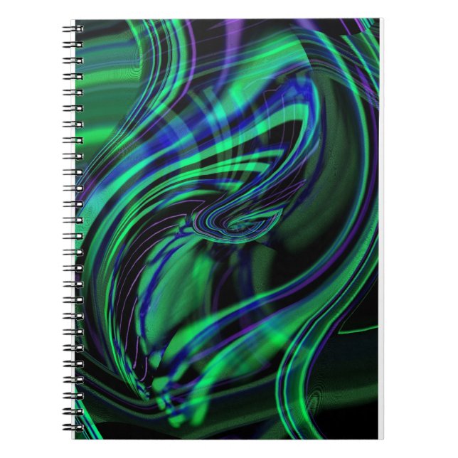 Abstract Neon Aqua N Blue Waves Notebook (Front)