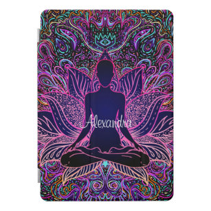 Abstract Neon Background with Sitting Buddha iPad Pro Cover