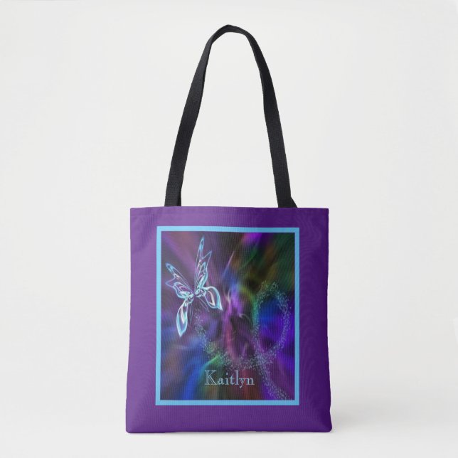 Abstract Neon Blue Purple Bright Butterfly Tote (Front)