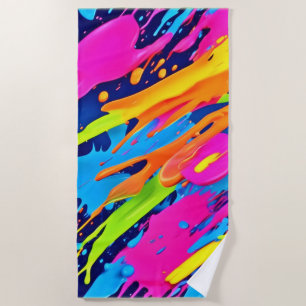 Abstract Neon Brushstrokes Splash Art Beach Towel