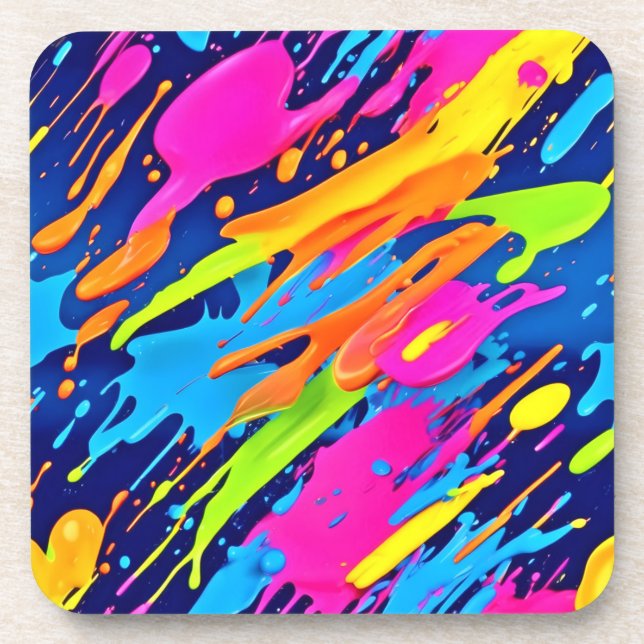 Abstract Neon Brushstrokes Splash Art Coaster (Front)